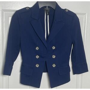 White House Black Market Petites Navy Blue Military Style Blazer Jacket Size 0P